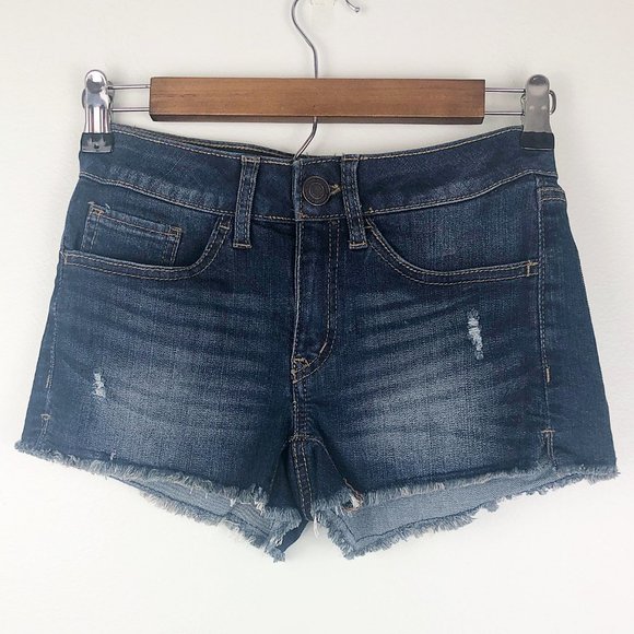 3/$25 SO Raw Hem Distressed Denim Shortie Short - Picture 3 of 9